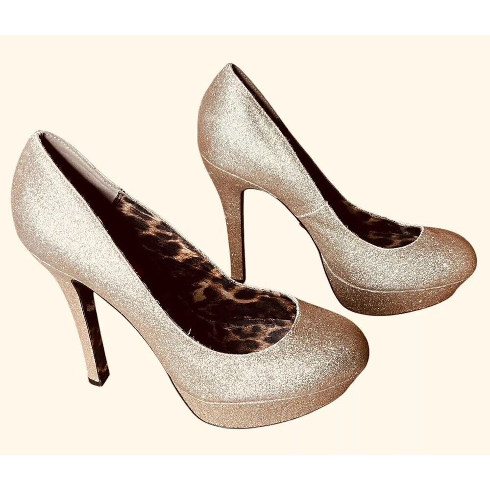 Betsey Johnson Pump Heels‎ Shoe 10 M DISKKO Gold Glitter Leopard Platform Party